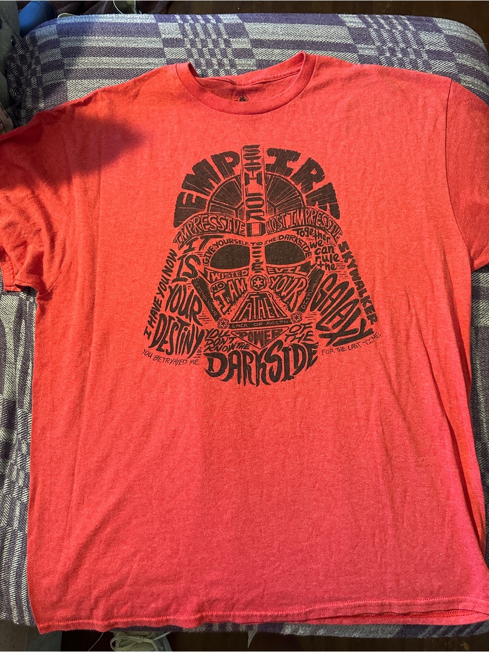 Disney Kids Red Graphic Tee with Black Darth Vader Typographic Helmet